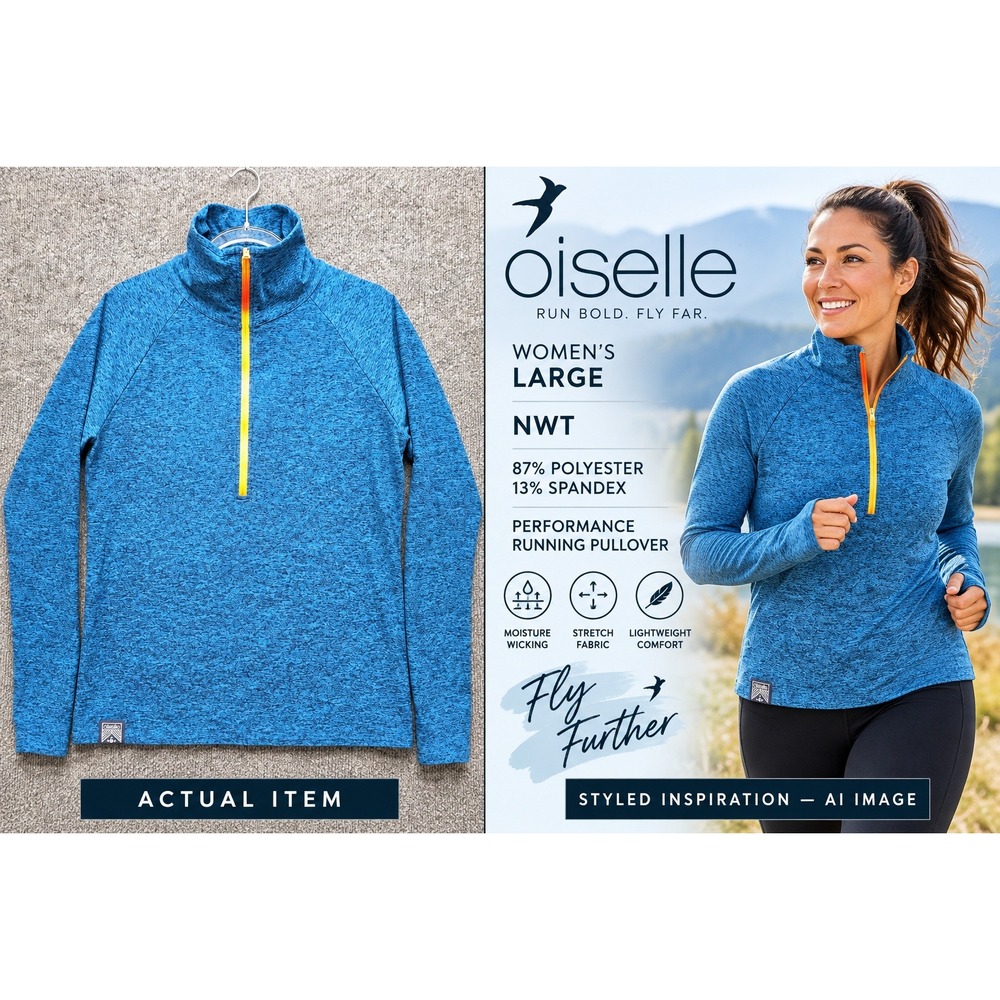 Oiselle Running Pullover Womens L NWT Quarter Zip Space Dye Blue Large Athletic